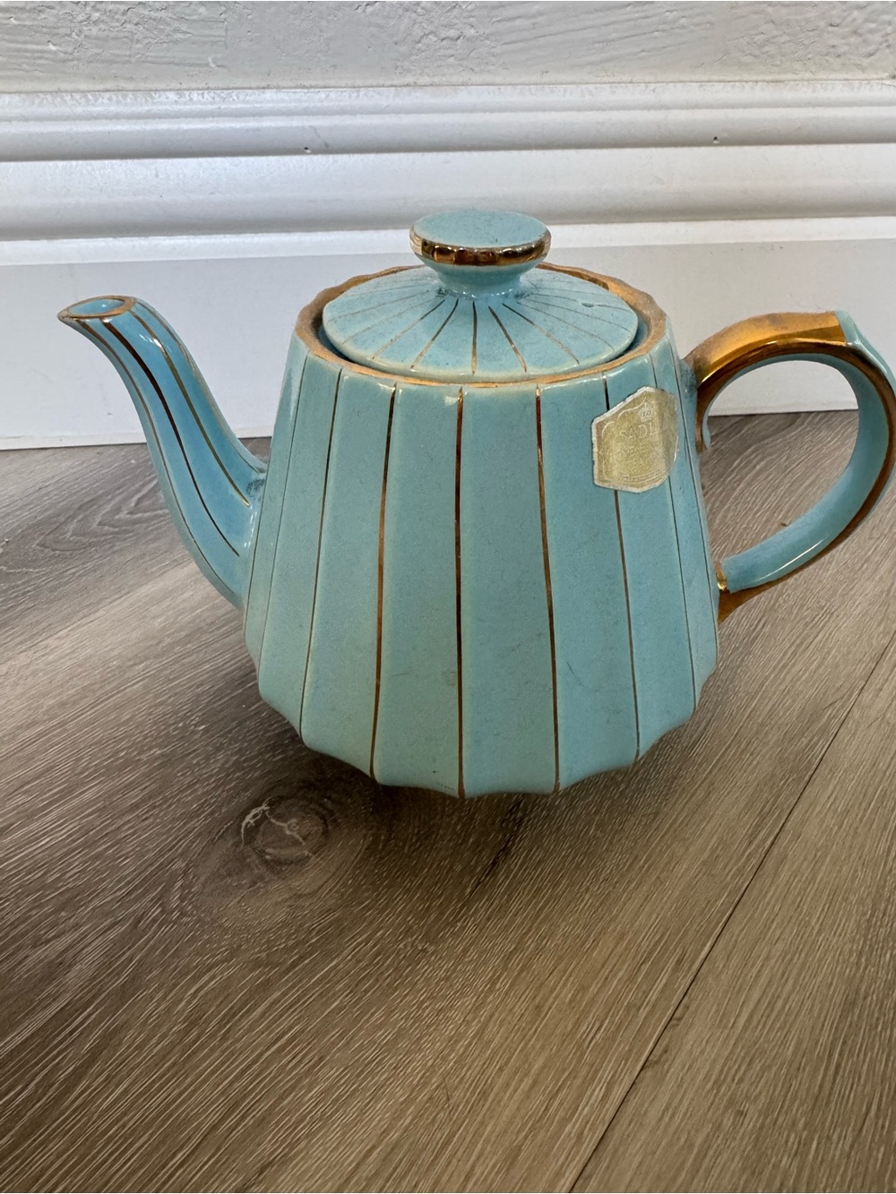 James Sandler Teapot in Light Blue with Gold Accents